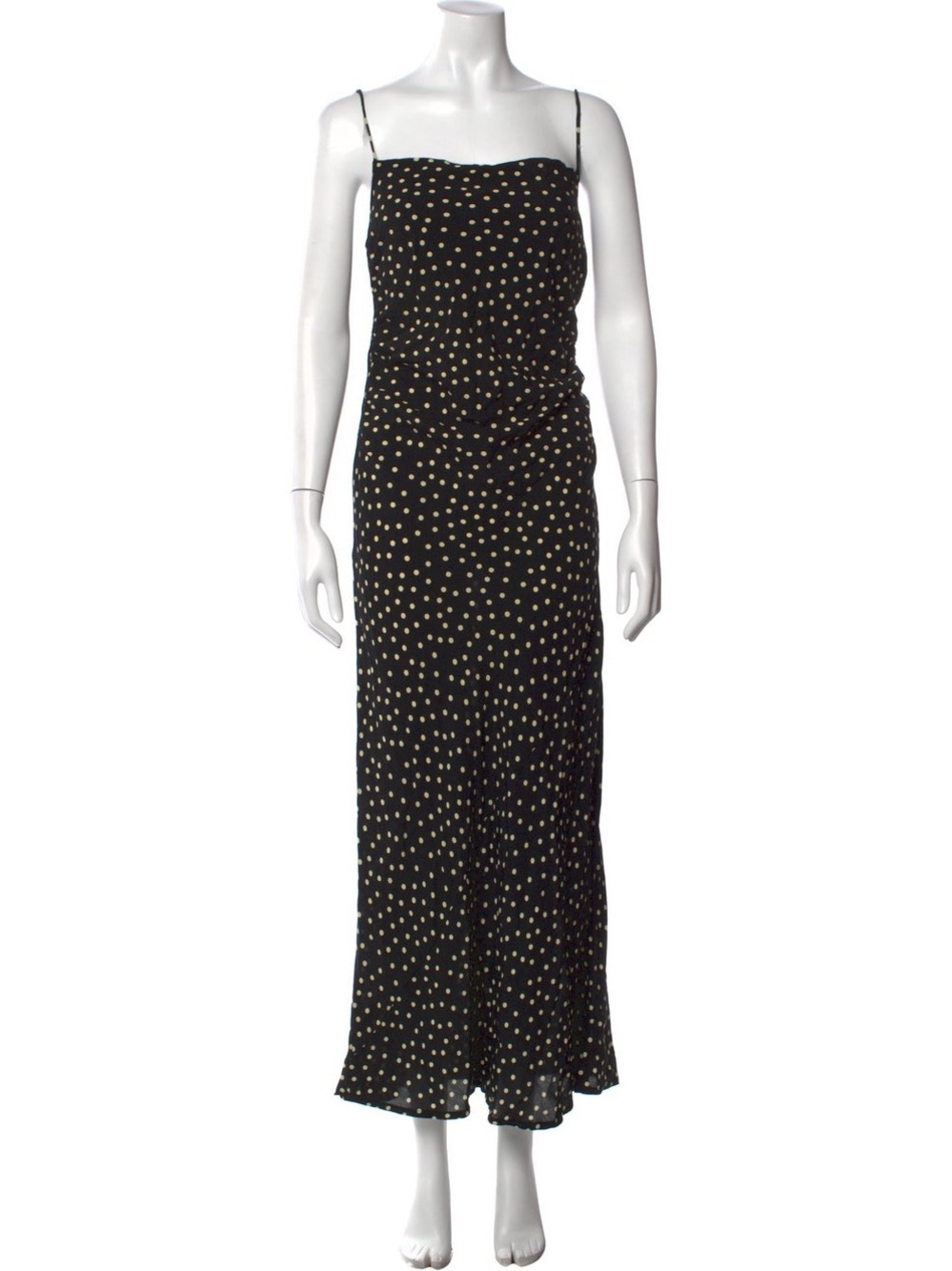 Faithfull the Brand Black Maxi Slip Dress with Cream Polka Dots